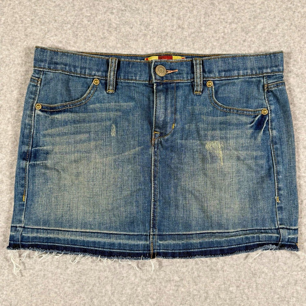 Old Navy Blue Denim Mini Skirt Ultra Low Rise Stretch 48255-00-1 Size 10